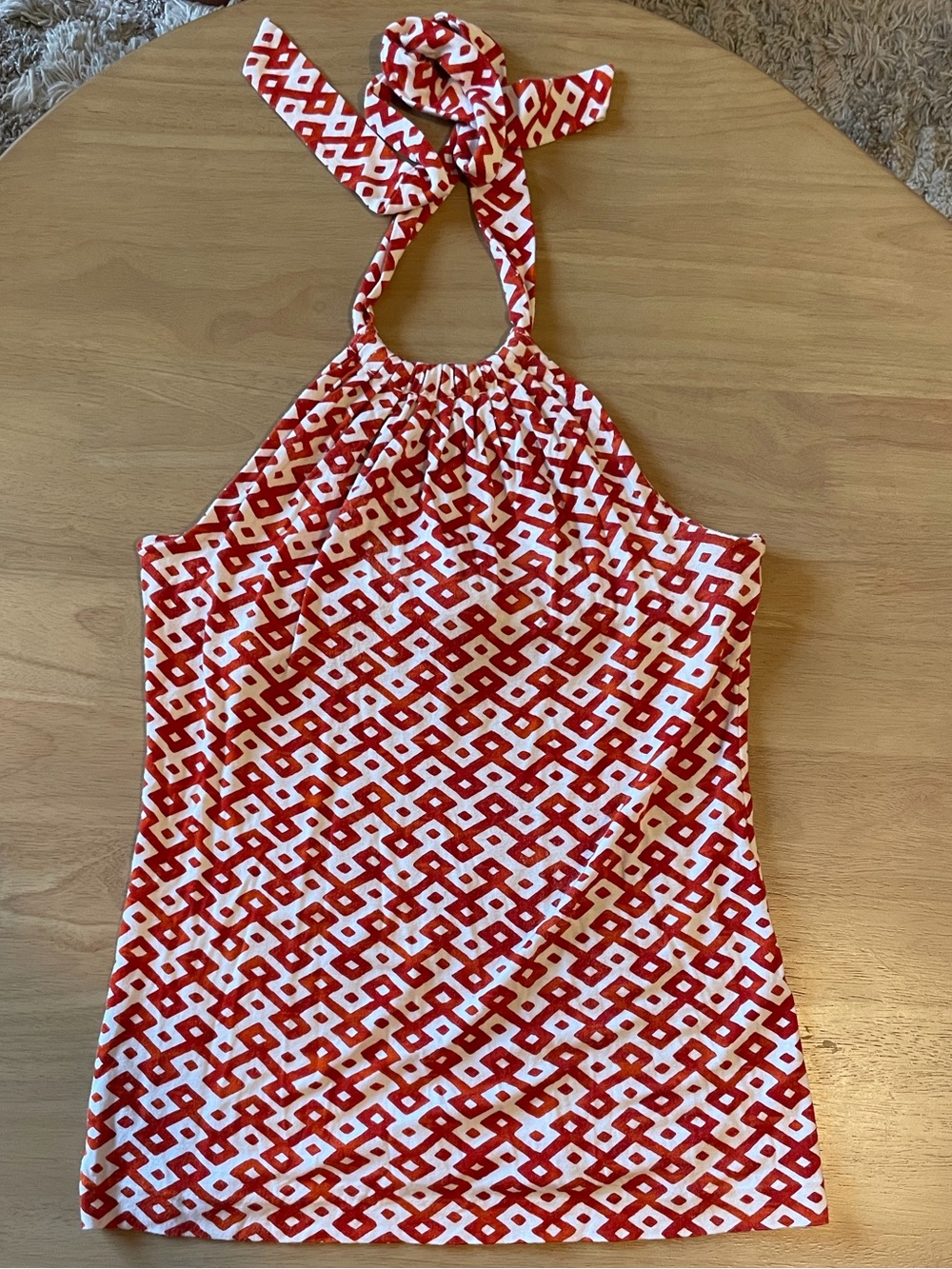 Banana Republic Burnt Orange and White Geometric Halter Blouse